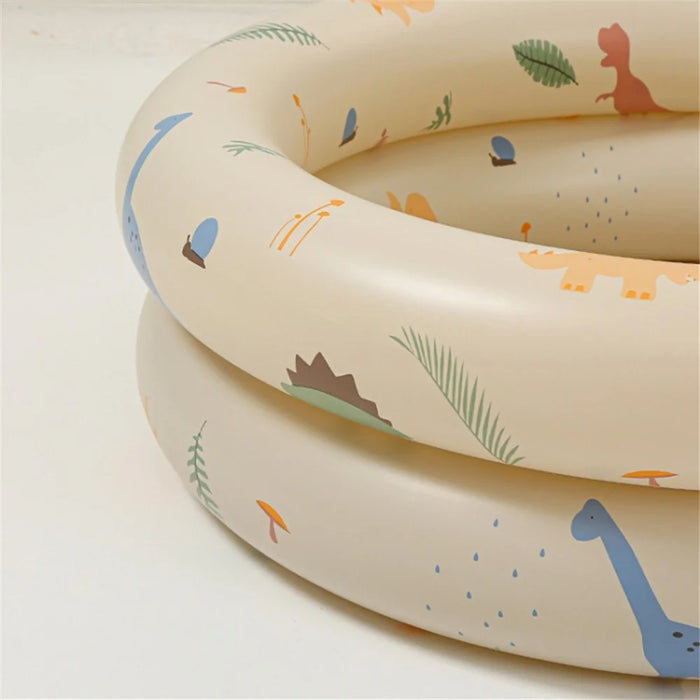 Round PVC Infant Bath Pool Inflatable Swimming Pool Summer Baby Paddling Toy, Style 150 - Beige Dinosaur - 3