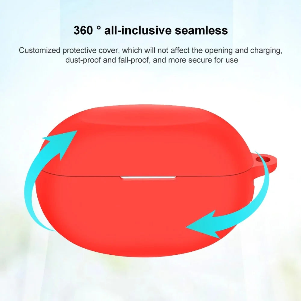 For Realme Buds Air 5 Pro Silicone Cover Case TWS Bluetooth-compatible Earphone Charging Bin Sleeve with Buckle - Red - 2