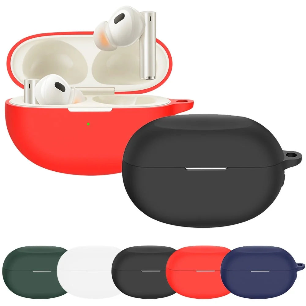For Realme Buds Air 5 Pro Silicone Cover Case TWS Bluetooth-compatible Earphone Charging Bin Sleeve with Buckle - Red - 5