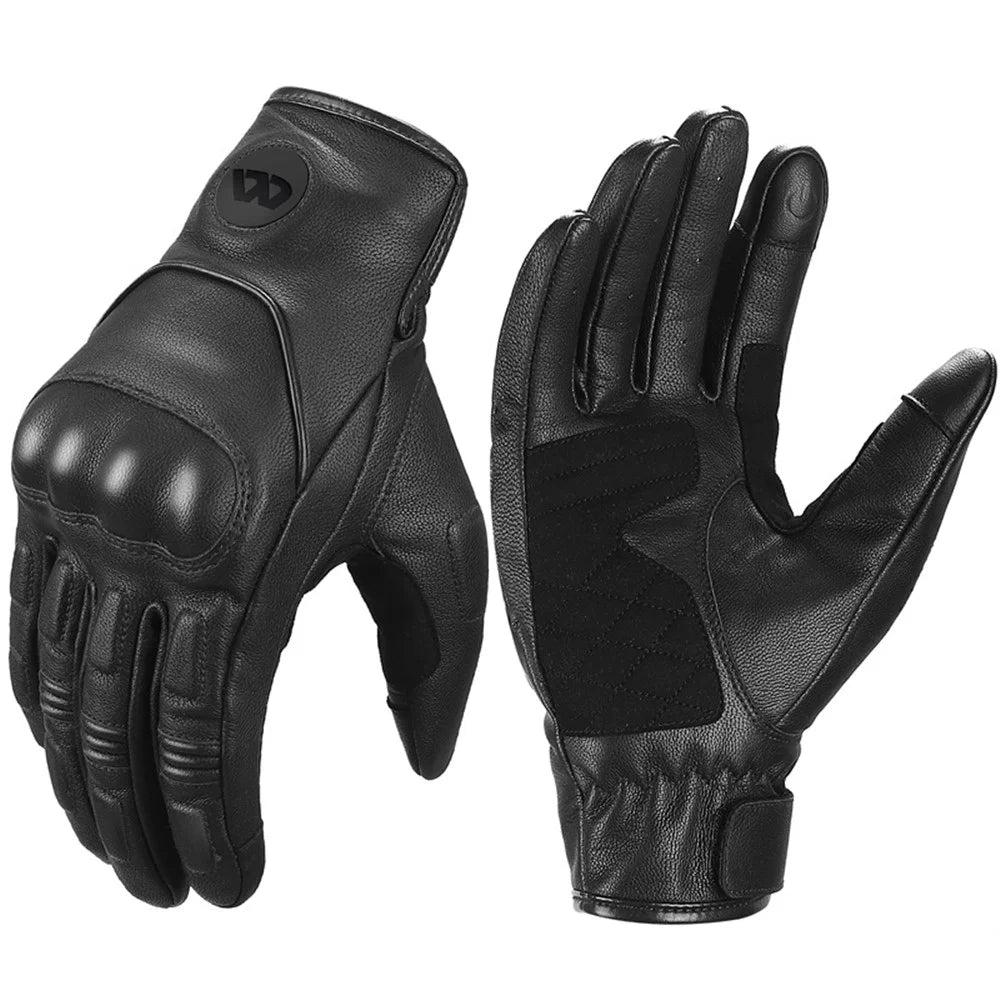 WEST BIKING 1 Pair Touch Screen Motorcycle Riding Gloves Motocross Goat Leather Full Finger Protection Gloves - Black / M - 1