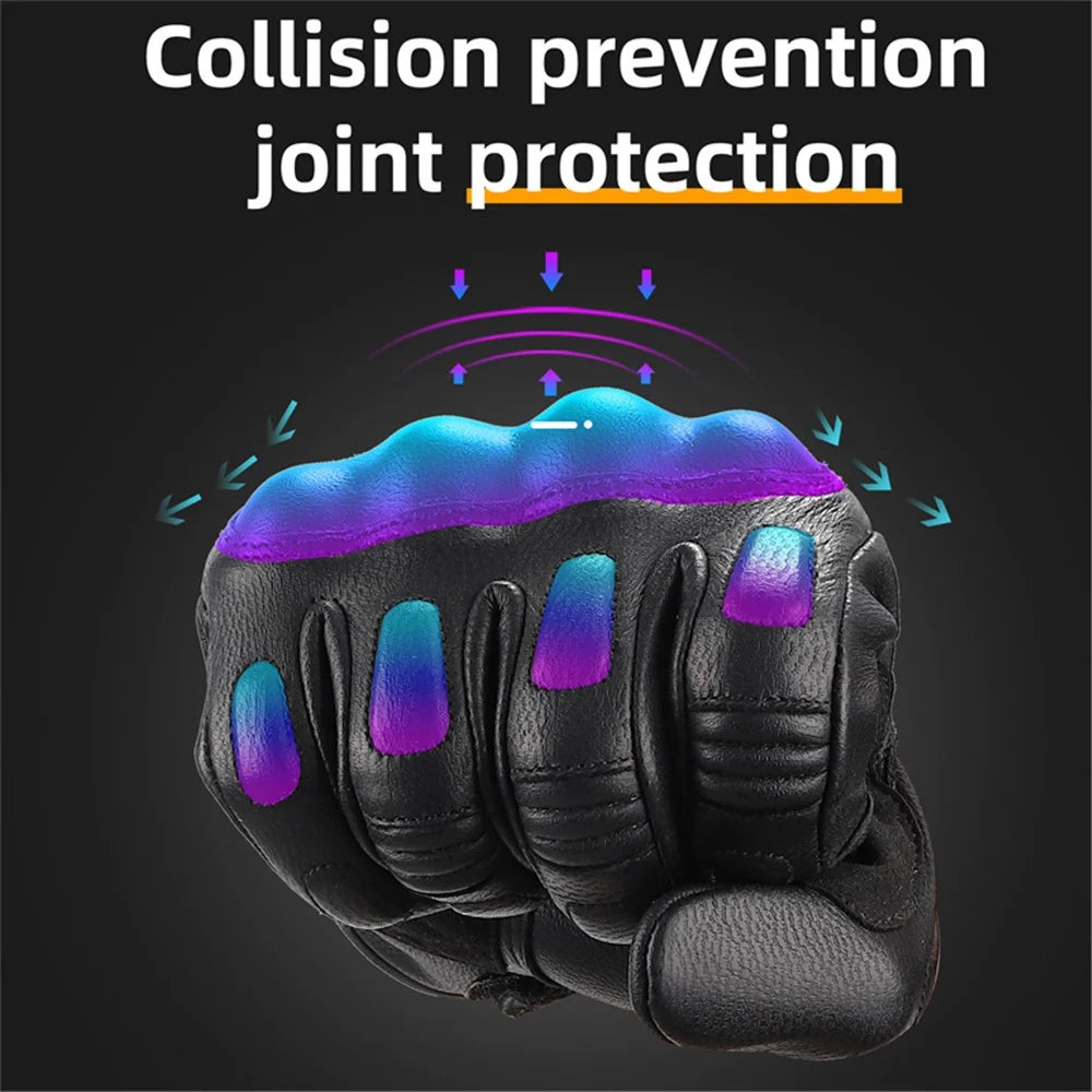 WEST BIKING 1 Pair Touch Screen Motorcycle Riding Gloves Motocross Goat Leather Full Finger Protection Gloves - Black / M - 2