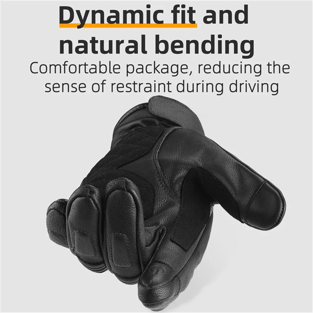 WEST BIKING 1 Pair Touch Screen Motorcycle Riding Gloves Motocross Goat Leather Full Finger Protection Gloves - Black / M - 3