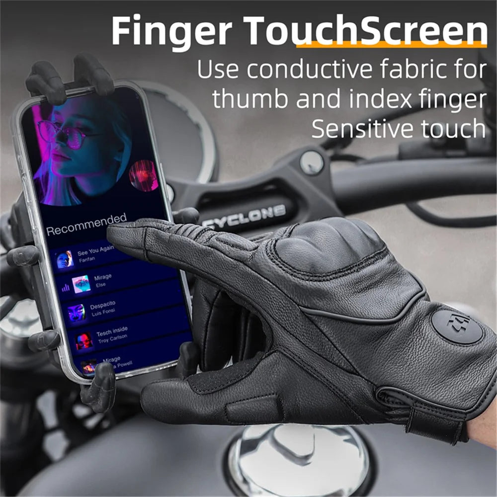 WEST BIKING 1 Pair Touch Screen Motorcycle Riding Gloves Motocross Goat Leather Full Finger Protection Gloves - Black / M - 4