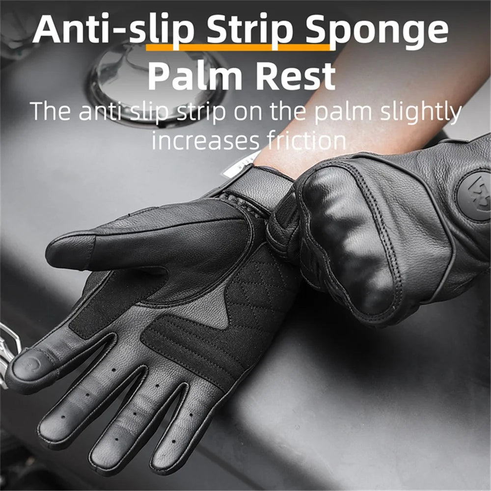 WEST BIKING 1 Pair Touch Screen Motorcycle Riding Gloves Motocross Goat Leather Full Finger Protection Gloves - Black / M - 5