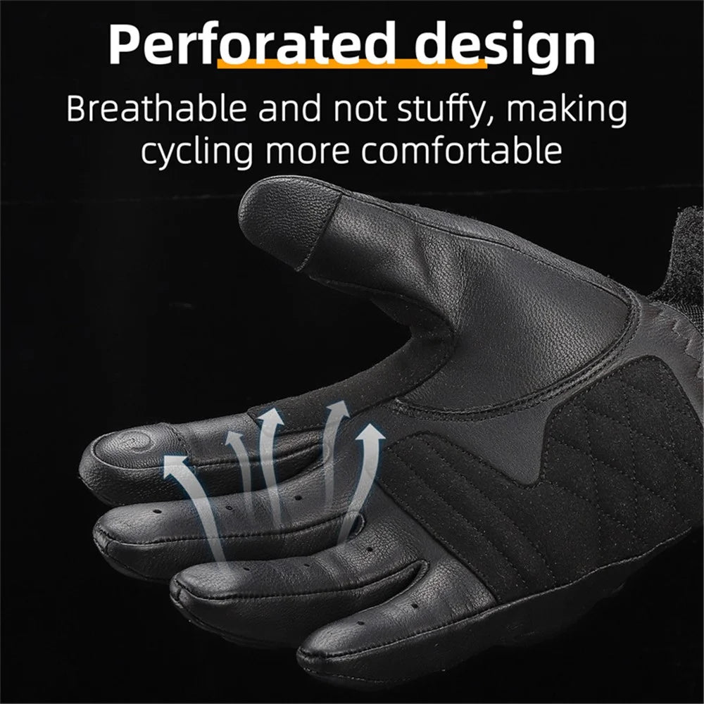 WEST BIKING 1 Pair Touch Screen Motorcycle Riding Gloves Motocross Goat Leather Full Finger Protection Gloves - Black / M - 6
