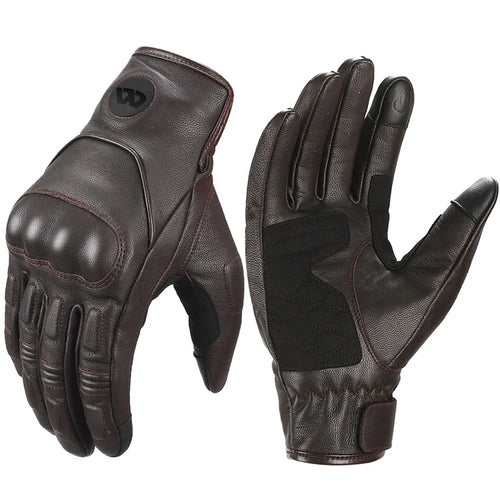 WEST BIKING 1 Pair Touch Screen Motorcycle Riding Gloves Goat Leather Full Finger Anti-collision Motorbike Gloves - Brown / M - 1