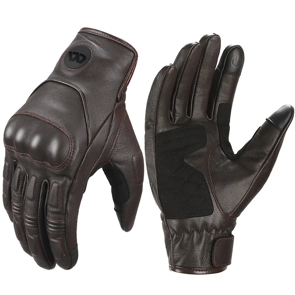 WEST BIKING 1 Pair Touch Screen Motorcycle Riding Gloves Goat Leather Full Finger Anti-collision Motorbike Gloves - Brown / M - 1