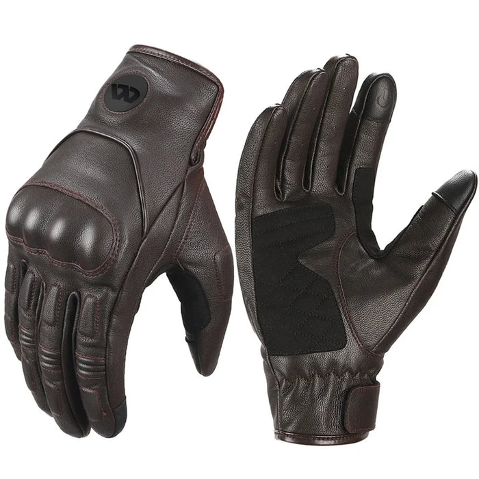 WEST BIKING 1 Pair Touch Screen Motorcycle Riding Gloves Goat Leather Full Finger Anti-collision Motorbike Gloves - Brown / M - 1