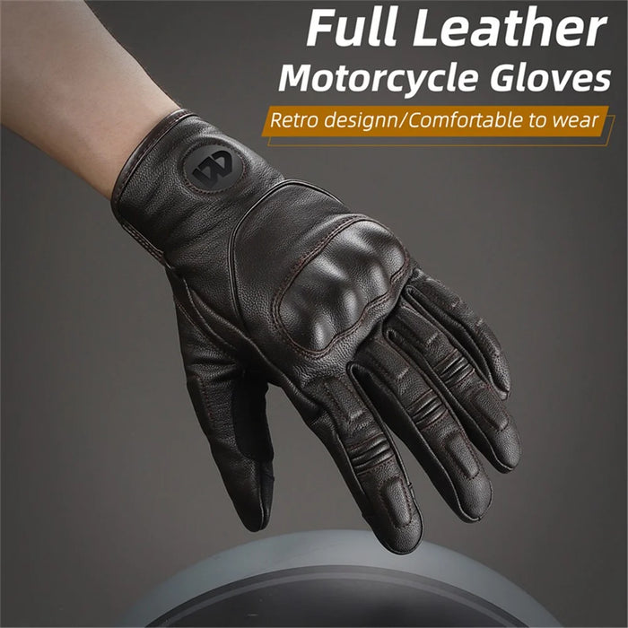 WEST BIKING 1 Pair Touch Screen Motorcycle Riding Gloves Goat Leather Full Finger Anti-collision Motorbike Gloves - Brown / M - 2