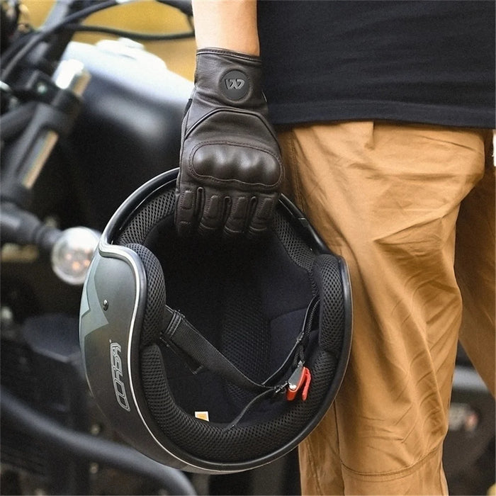 WEST BIKING 1 Pair Touch Screen Motorcycle Riding Gloves Goat Leather Full Finger Anti-collision Motorbike Gloves - Brown / M - 5