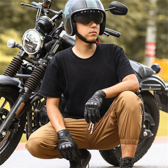 WEST BIKING 1 Pair Touch Screen Motorcycle Riding Gloves Goat Leather Full Finger Anti-collision Motorbike Gloves - Brown / M - 6