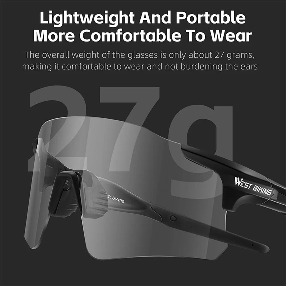 WEST BIKING YP0703155 Bike Sunlight Block PC Glasses Lightweight Photochromic Sunglasses for Bicycle Riding - Black - 7