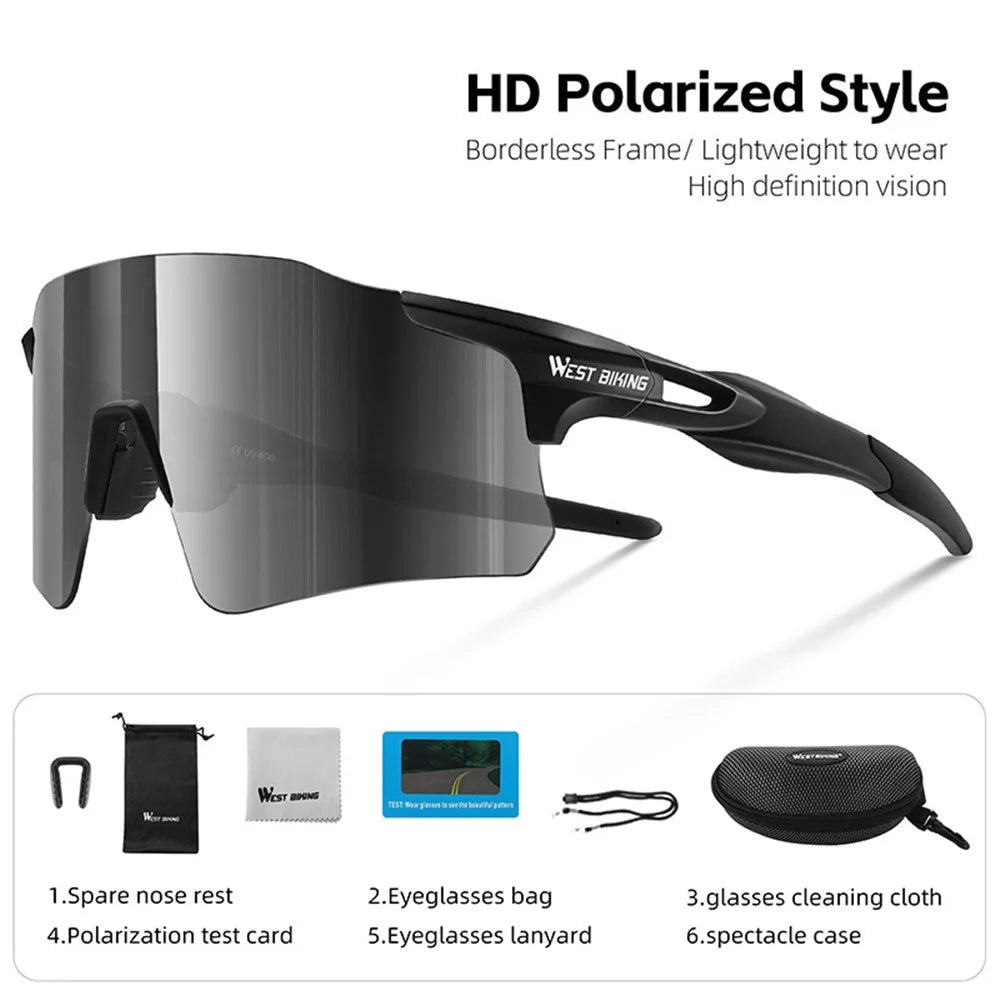 WEST BIKING YP0703156 Lightweight Bike Polarized Sunglasses Sunlight Block PC Glasses for Bicycle Riding - Black - 3
