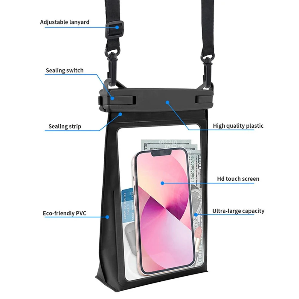 Extra Large Waterproof Phone Dry Bag for 8.2-inch Phone IPX8 Underwater Phone Protector with Lanyard - Black - 7