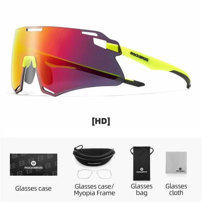 ROCKBROS SP318 Cycling Glasses Lightweight Bike Eyeglasses Outdoor Protection Goggles - Fluorescent Yellow+HD Lens Red - 7