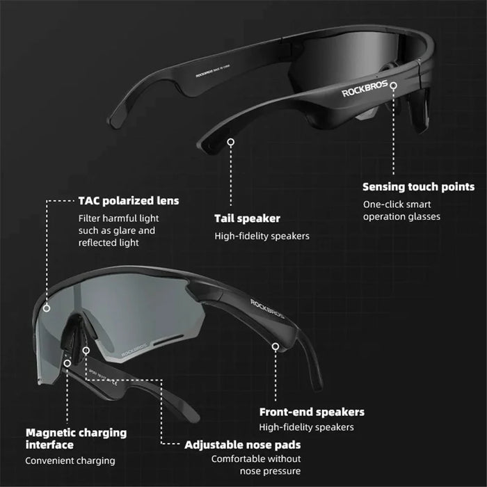 ROCKBROS SP251 Outdoor Cycling Fishing Bluetooth-compatible Call Music Eyeglasses Eye Protection Outdoor Glasses - Polarized Grey Lens - 5