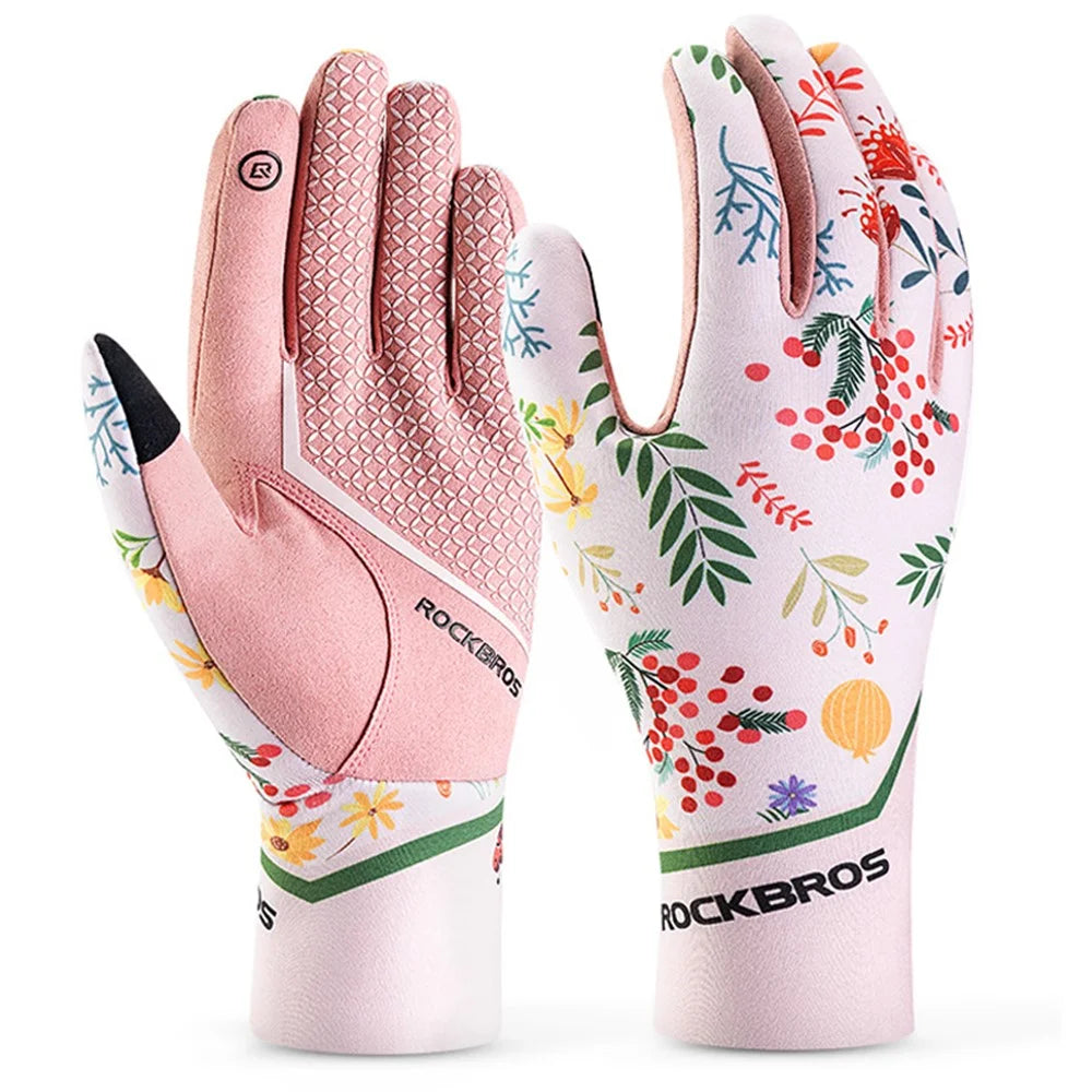 ROCKBROS S340 1 Pair Outdoor Cycling Women Gloves Anti-skid Touch Screen Full Finger Gloves - Pink / XS - 1