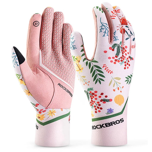 ROCKBROS S340 1 Pair Outdoor Cycling Women Gloves Anti-skid Touch Screen Full Finger Gloves - Pink / XS - 1