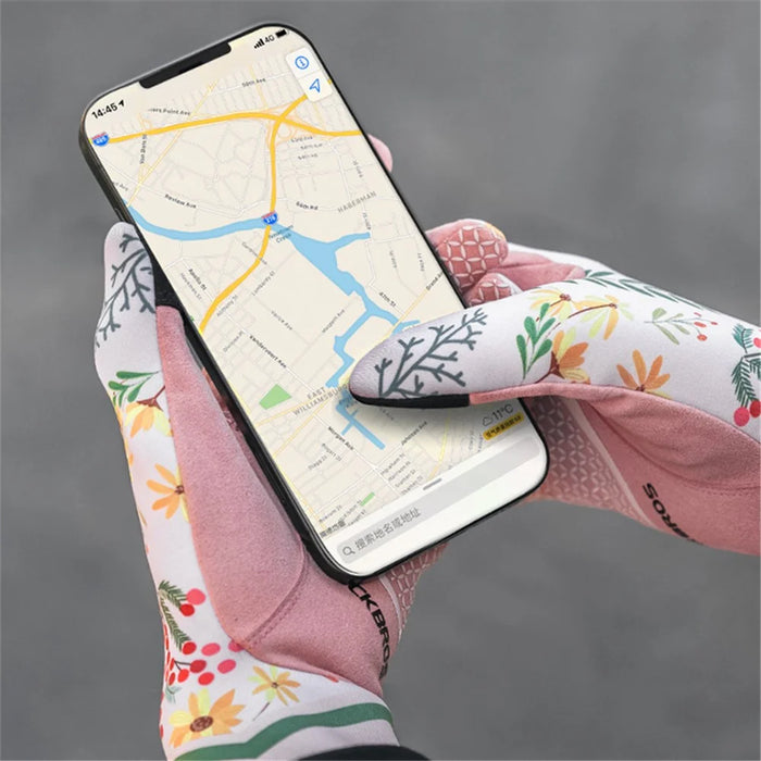 ROCKBROS S340 1 Pair Outdoor Cycling Women Gloves Anti-skid Touch Screen Full Finger Gloves - Pink / XS - 3