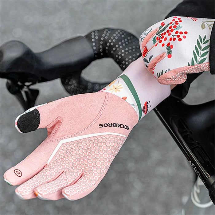 ROCKBROS S340 1 Pair Outdoor Cycling Women Gloves Anti-skid Touch Screen Full Finger Gloves - Pink / XS - 4