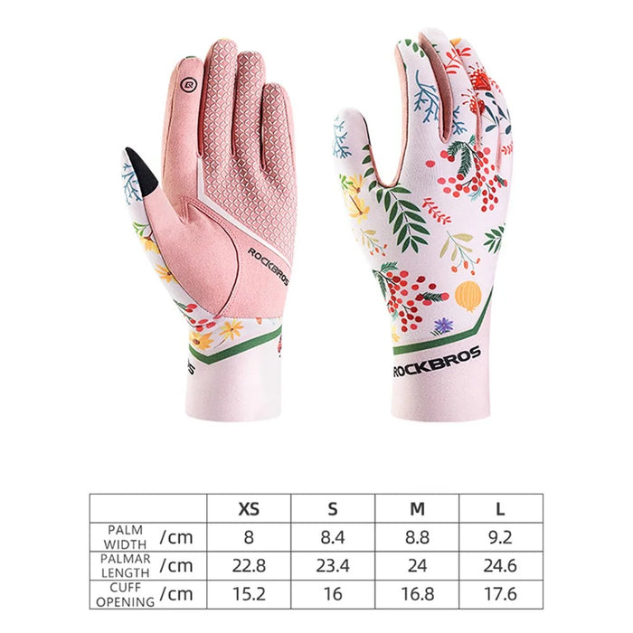ROCKBROS S340 1 Pair Outdoor Cycling Women Gloves Anti-skid Touch Screen Full Finger Gloves - Pink / XS - 6