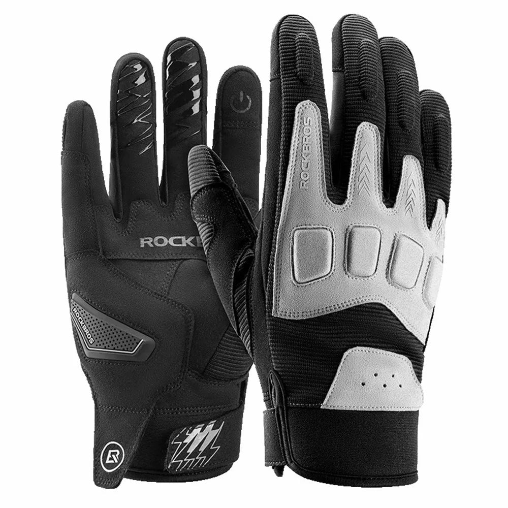ROCKBROS MT016 1 Pair Outdoor Cycling Protection Gloves Touch Screen Full Finger Gloves - Black+Grey S - 1