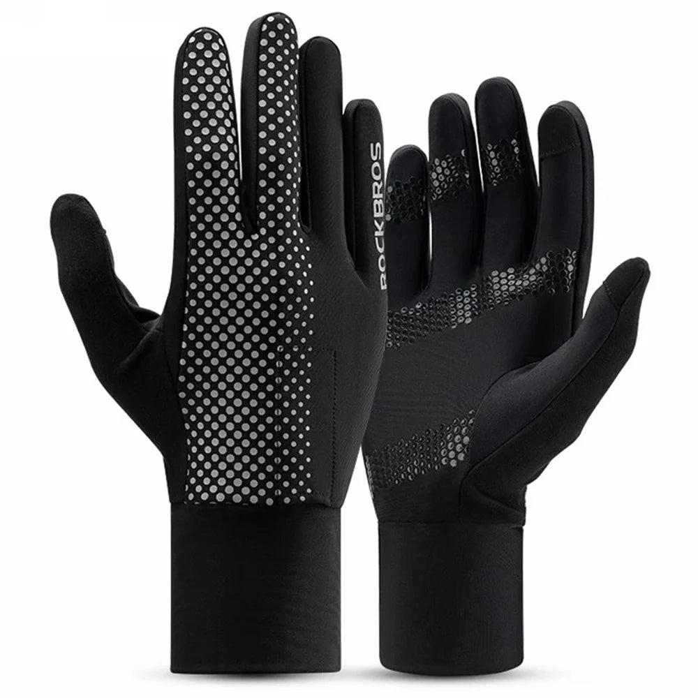 ROCKBROS S343 1 Pair Outdoor Cycling Full Finger Gloves Breathable Anti-skid Touch Screen Gloves - Black S - 1