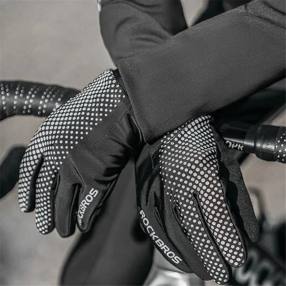 ROCKBROS S343 1 Pair Outdoor Cycling Full Finger Gloves Breathable Anti-skid Touch Screen Gloves - Black S - 4