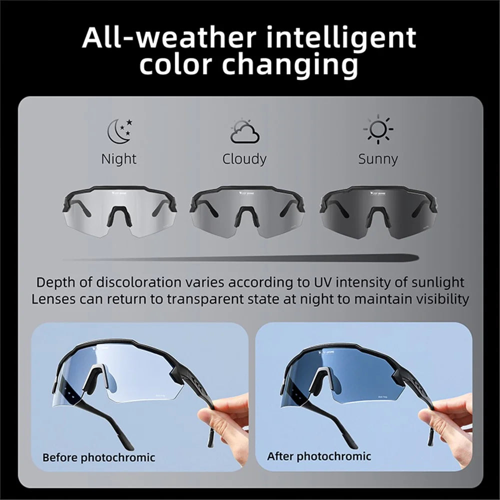 WEST BIKING YP0703164 TR90 Frame Anti-fog Cycling Glasses UV400 Photochromic Sunglasses - Black - 3
