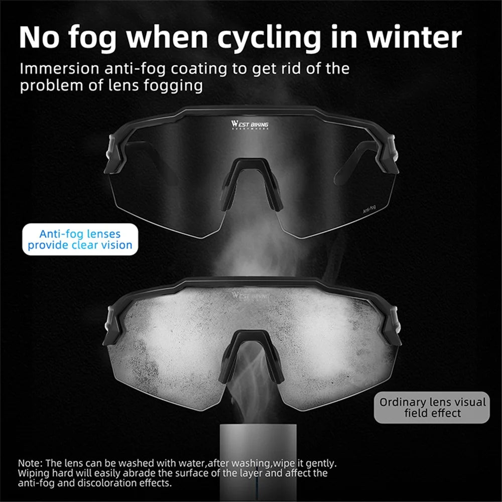 WEST BIKING YP0703164 TR90 Frame Anti-fog Cycling Glasses UV400 Photochromic Sunglasses - Black - 4