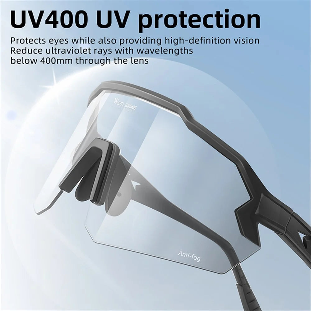 WEST BIKING YP0703164 TR90 Frame Anti-fog Cycling Glasses UV400 Photochromic Sunglasses - Black - 5