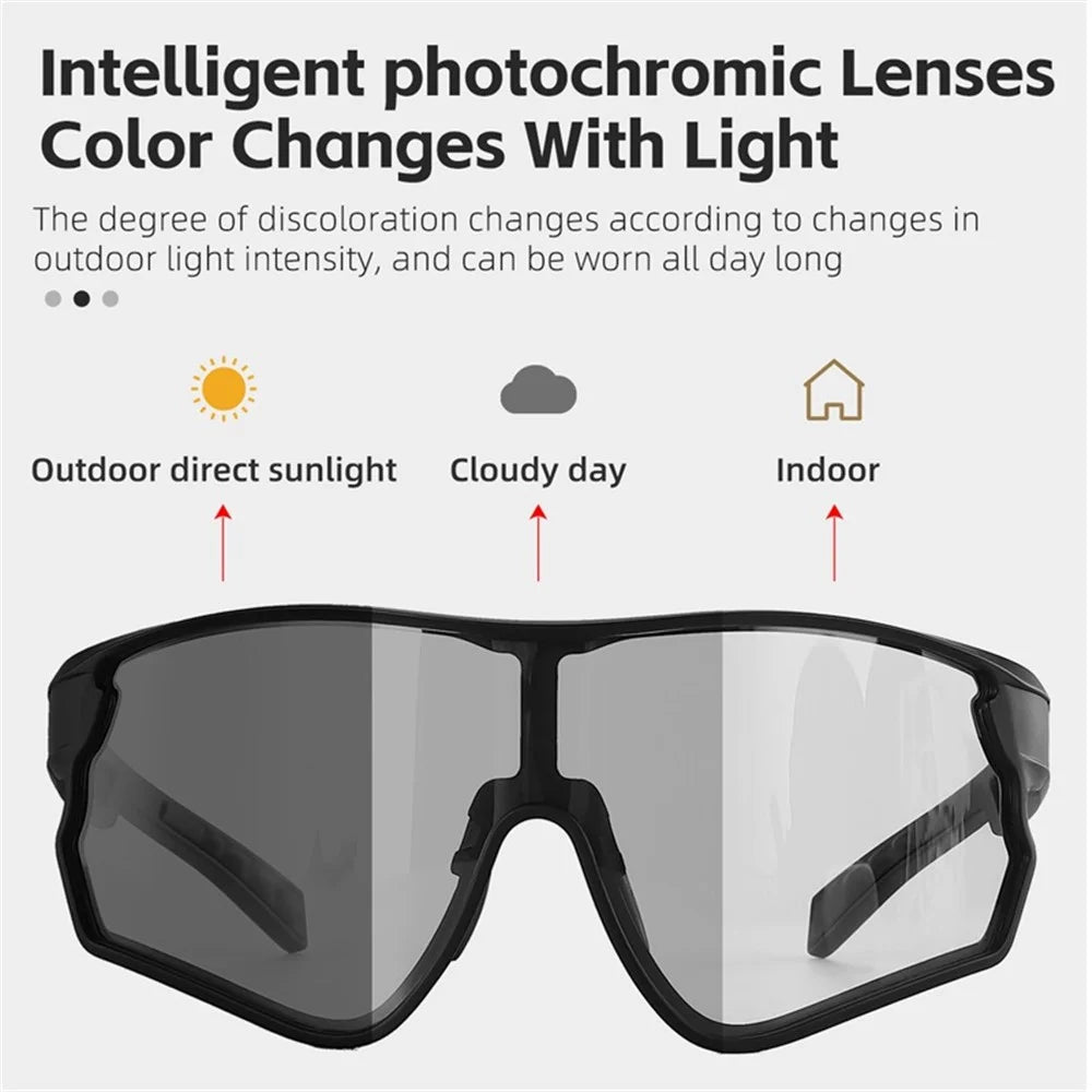 WEST BIKING YP0703161 Photochromic Cycling Sunglasses MTB Road Bike Windproof TR90 Frame Goggles - Black - 2
