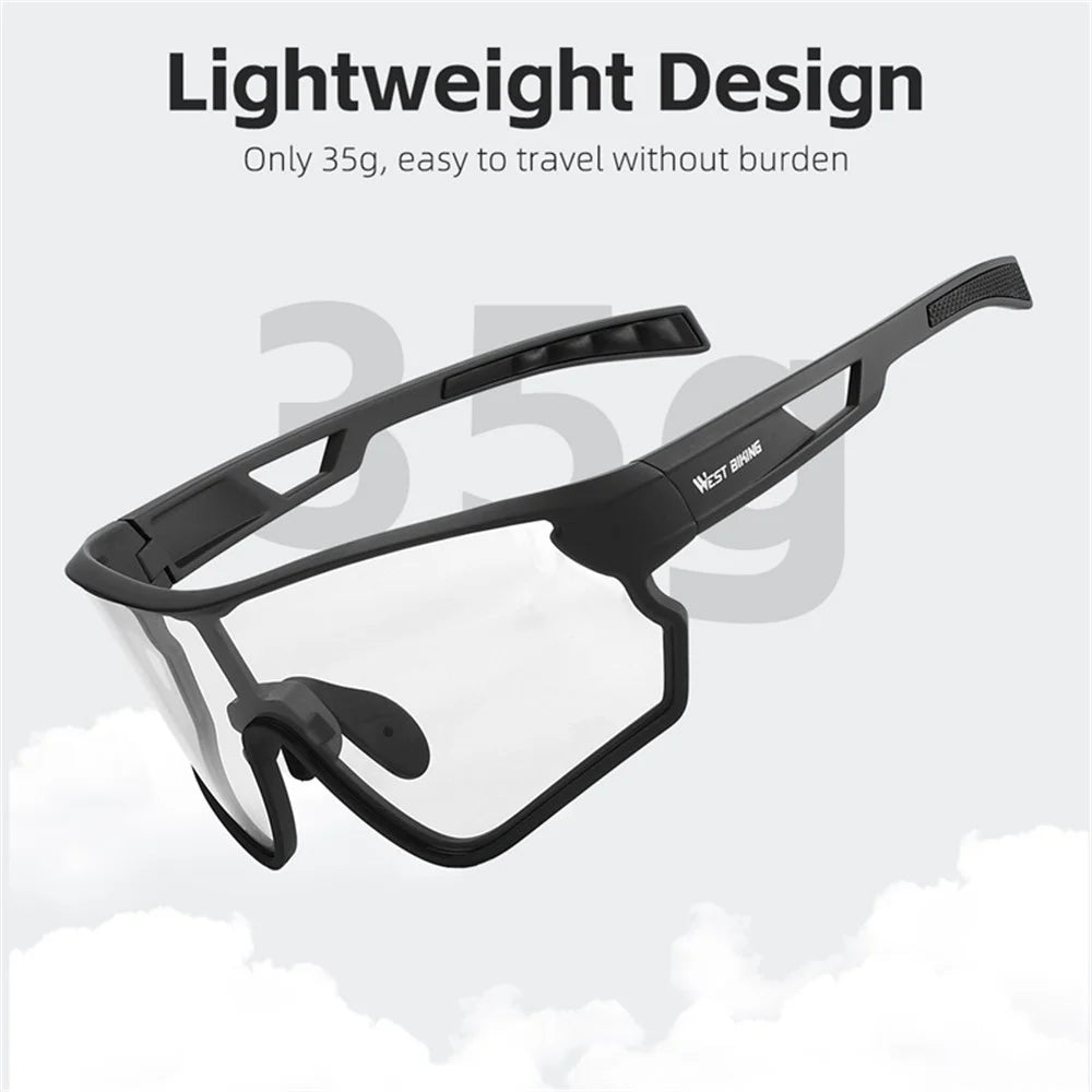 WEST BIKING YP0703161 Photochromic Cycling Sunglasses MTB Road Bike Windproof TR90 Frame Goggles - Black - 6