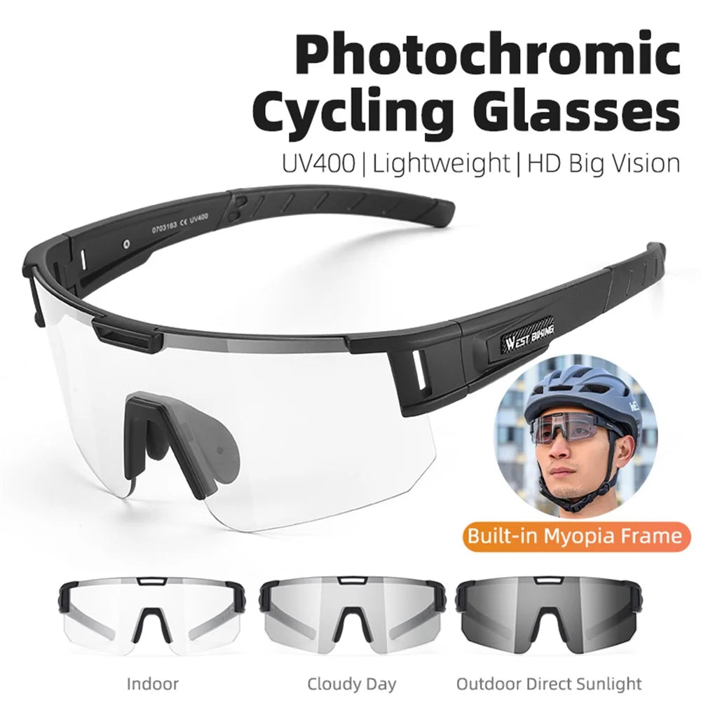 WEST BIKING YP0703162 Photochromic Cycling Sunglasses Unisex Outdoor Windproof Goggles - Black - 2