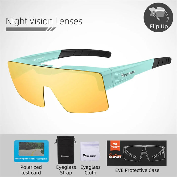 WEST BIKING YP0703158 Night Vision Lens Flip Up Glasses Night Cycling Driving Goggles - Cyan - 2
