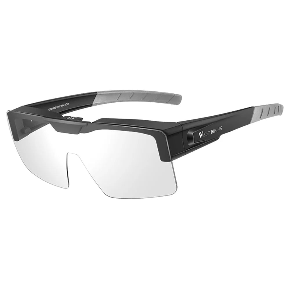WEST BIKING YP0703159 Clear Photochromic Glasses Cycling Goggles Sunglasses - Black - 1