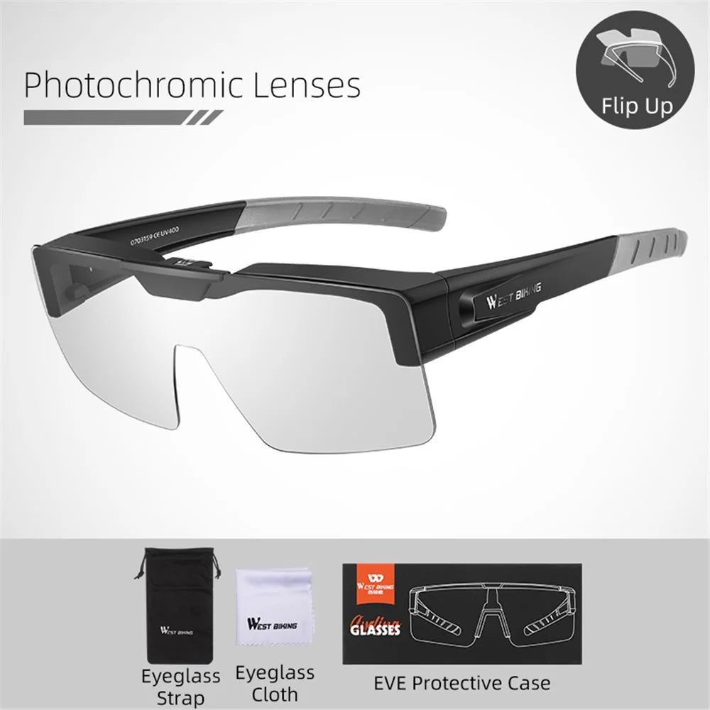 WEST BIKING YP0703159 Clear Photochromic Glasses Cycling Goggles Sunglasses - Black - 2