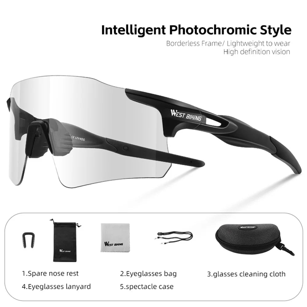 WEST BIKING YP0703155 Photochromic Sunglasses Unisex Outdoor Glasses Cycling Fishing Goggles - Black - 2