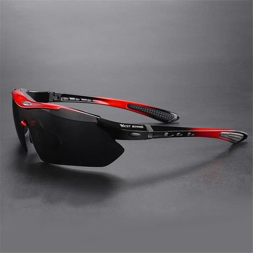 WEST BIKING YP0703142 Polarized Sports Sunglasses Cycling Mountain Bike Sunglasses with 5 Lens - Black+Red - 1