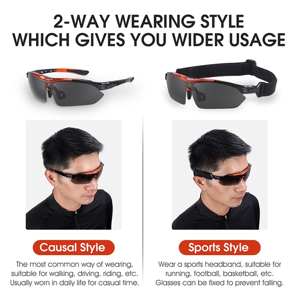 WEST BIKING YP0703142 Polarized Sports Sunglasses Cycling Mountain Bike Sunglasses with 5 Lens - Black+Red - 2
