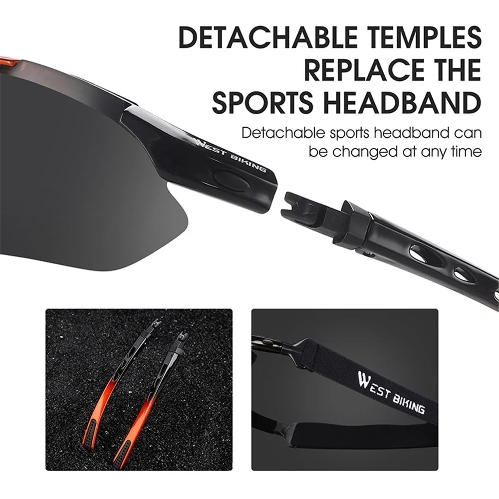 WEST BIKING YP0703142 Polarized Sports Sunglasses Cycling Mountain Bike Sunglasses with 5 Lens - Black+Red - 5