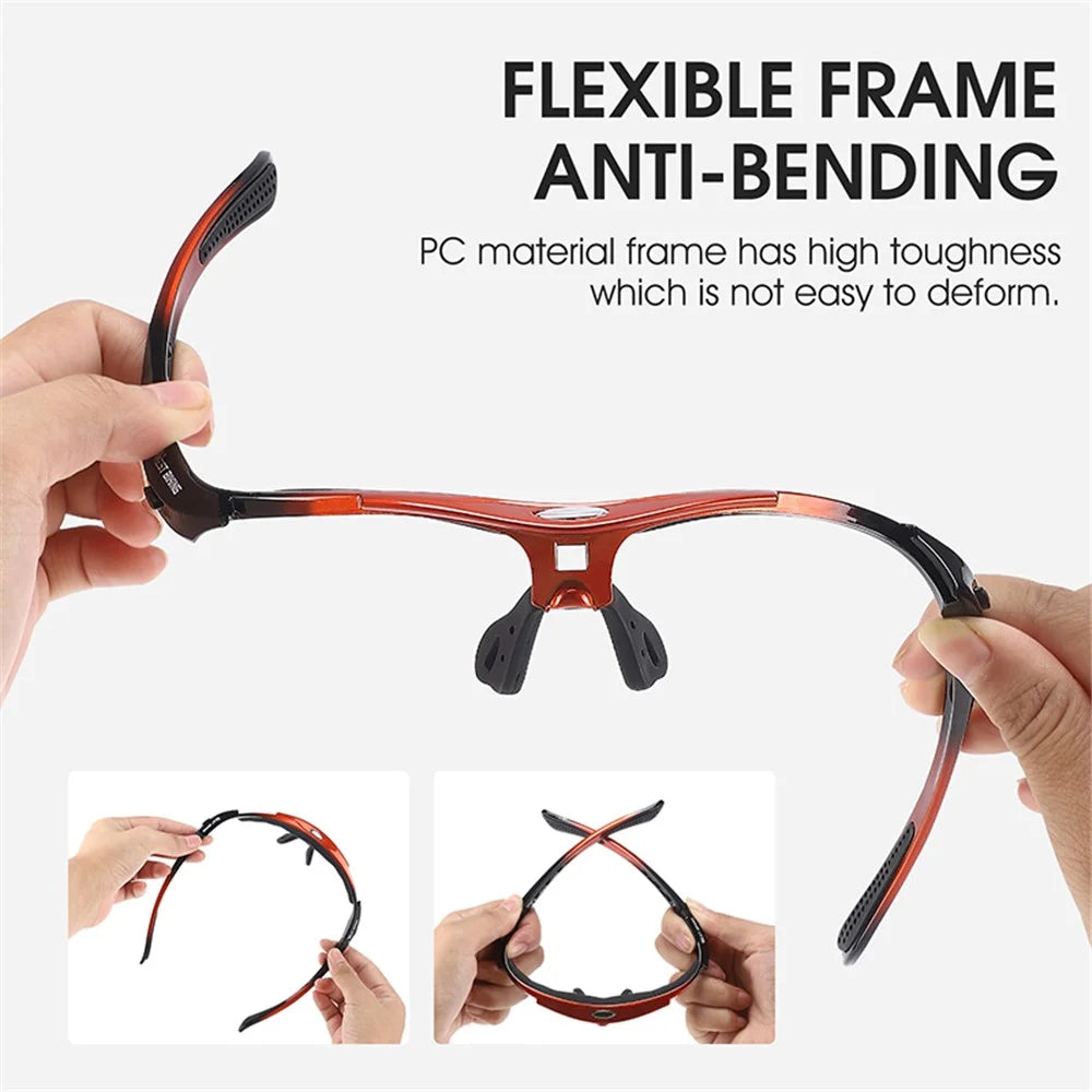 WEST BIKING YP0703142 Polarized Sports Sunglasses Cycling Mountain Bike Sunglasses with 5 Lens - Black+Red - 7