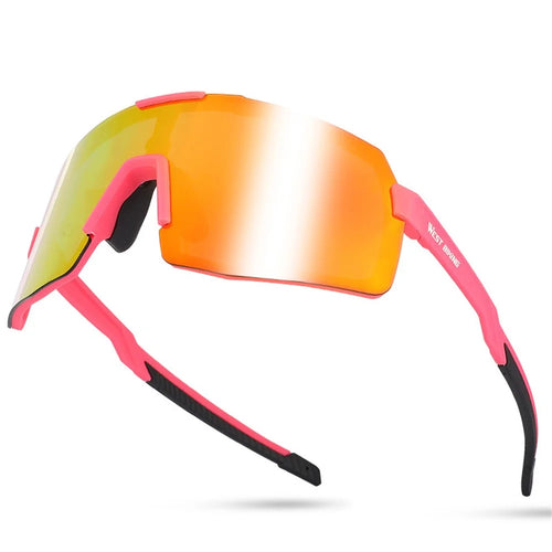 WEST BIKING YP0703135 Bike Racing Glasses Windproof Polarized Goggles Sunglasses - Black+Pink / Multi-Color - 1