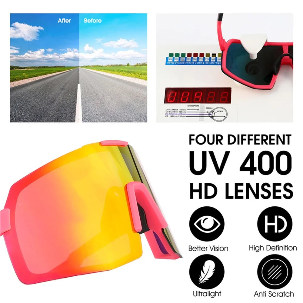 WEST BIKING YP0703135 Bike Racing Glasses Windproof Polarized Goggles Sunglasses - Black+Pink / Multi-Color - 4