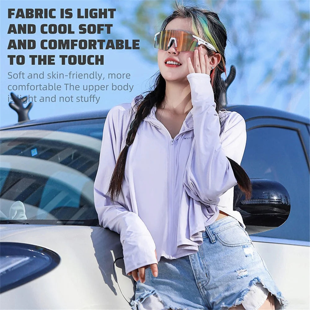 WEST BIKING YP0202331 Women's Ice Silk Hooded Jacket Sun Protection Long Sleeves Clothing - S-M / Purple - 4