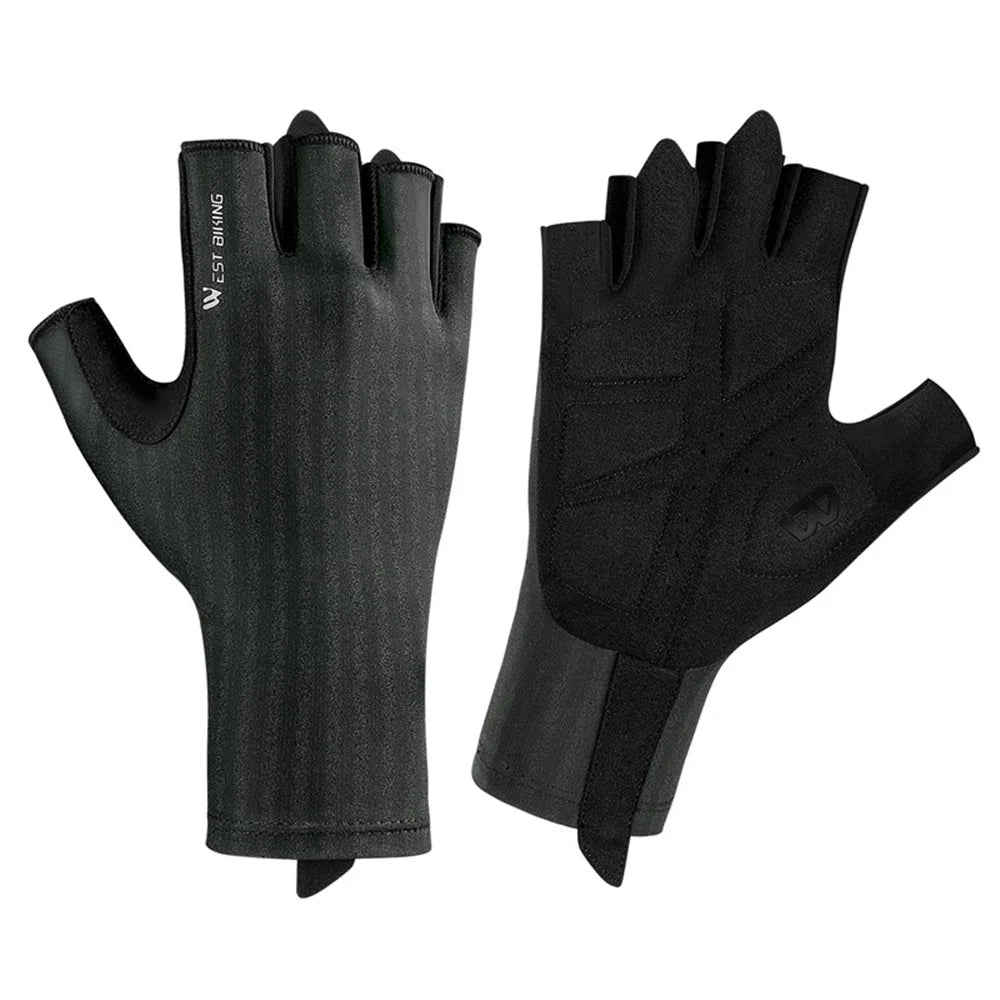 WEST BIKING YP0211247 1 Pair Anti-Skid Cycling Gloves Unisex Bike Breathable Half Finger Gloves - Black M - 1