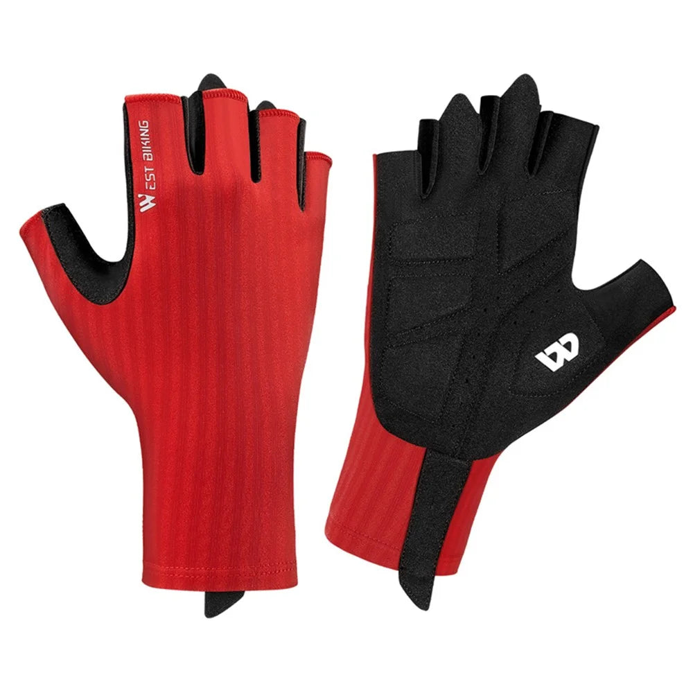 WEST BIKING YP0211247 1 Pair Unisex Cycling Gloves Anti-Skid Breathable Bike Half Finger Gloves - Red M - 1