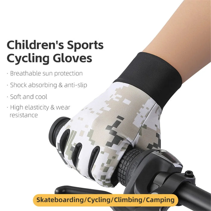 WEST BIKING YP0211249 1 Pair Kids Anti-slip Bike Cycling Gloves Shock Absorption Breathable Full Finger Gloves - Grey+White S - 2