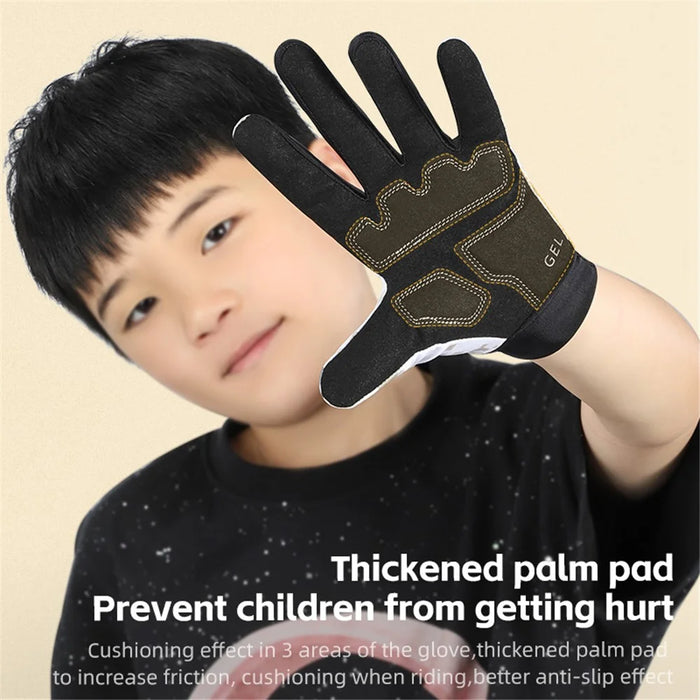 WEST BIKING YP0211249 1 Pair Kids Anti-slip Bike Cycling Gloves Shock Absorption Breathable Full Finger Gloves - Grey+White S - 6