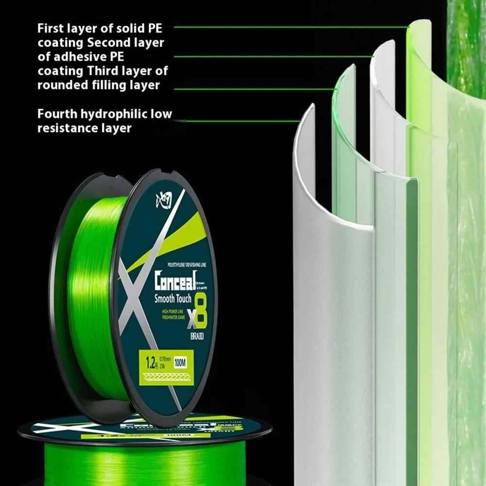 150m Length 8 Strands Braided Fishing Line Green Super Strong PE Smooth Touch Fishing Line - 0.4 - 4